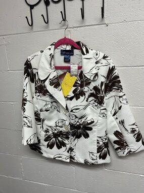 Susan Graver White Jacket with Brown Floral Print